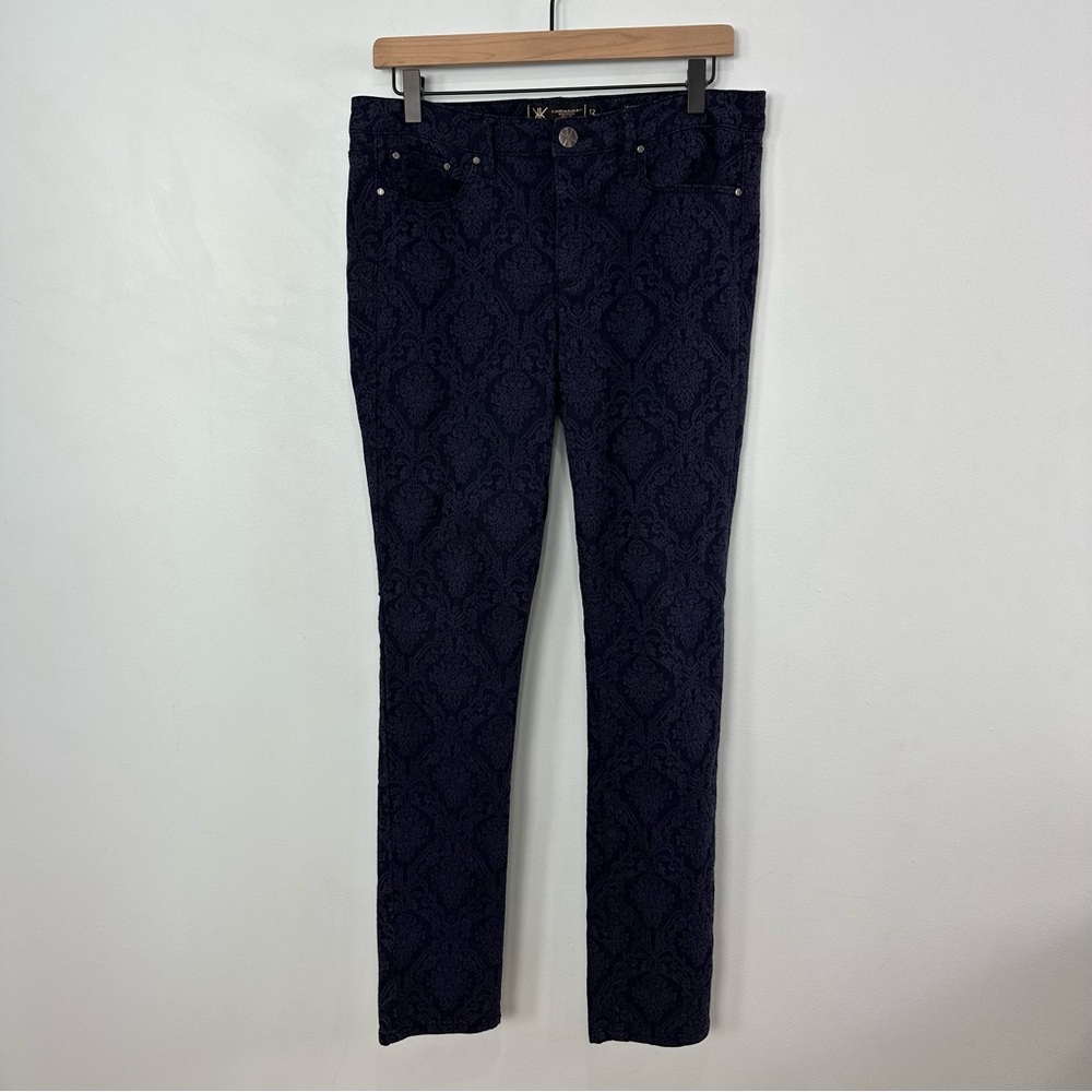 Kardashian Kollection Premium Denim Kim Curvy Skinny Jeans Size 12 Blue Brocade